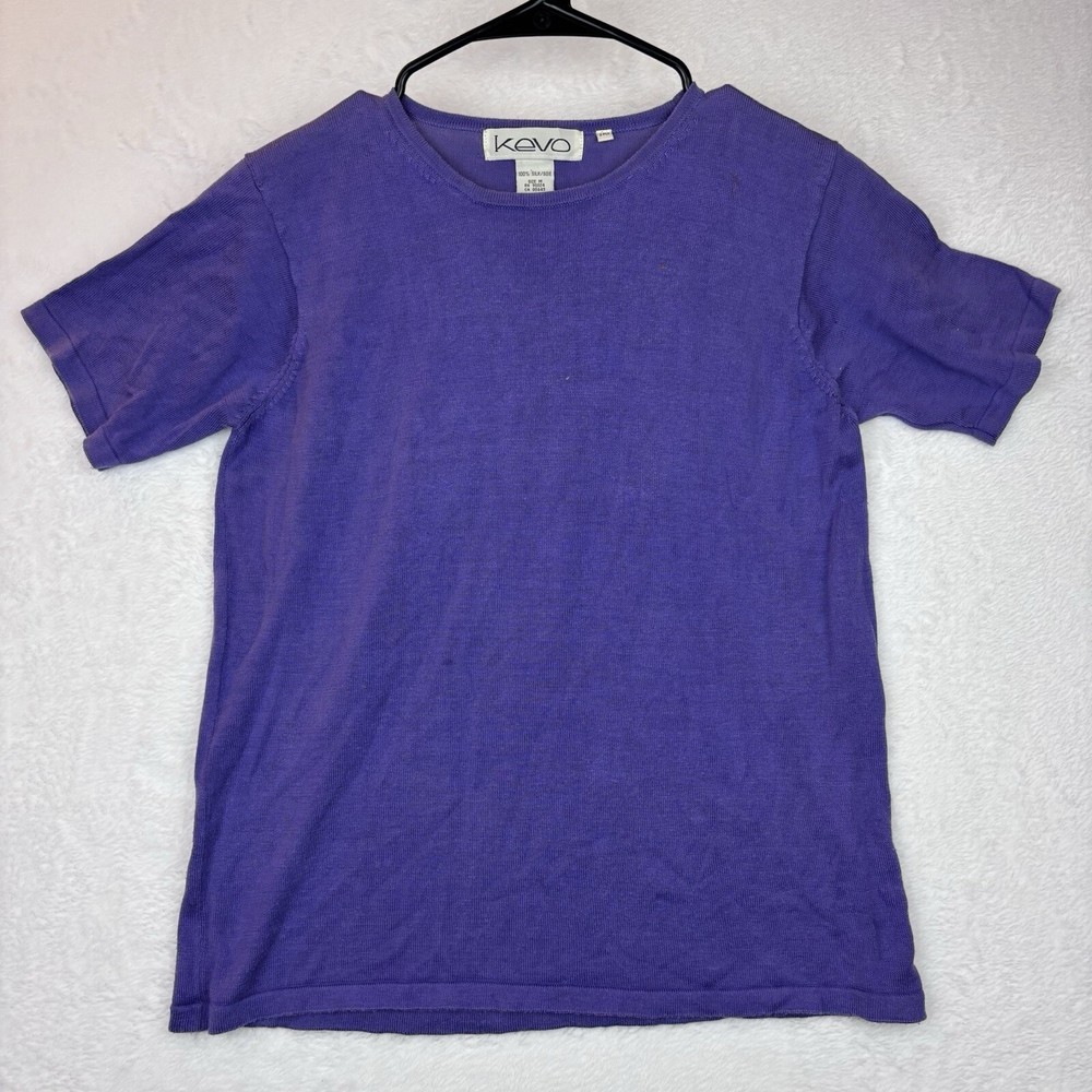 Vintage Kevo Women's 100% Silk Soie Blend Top Shirt Short Sleeve Size M Purple
