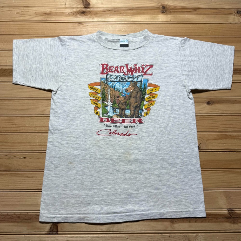 Vintage 90s Bear Whiz Light Beer Colorado Parody Graphic Heather T-Shirt - Large