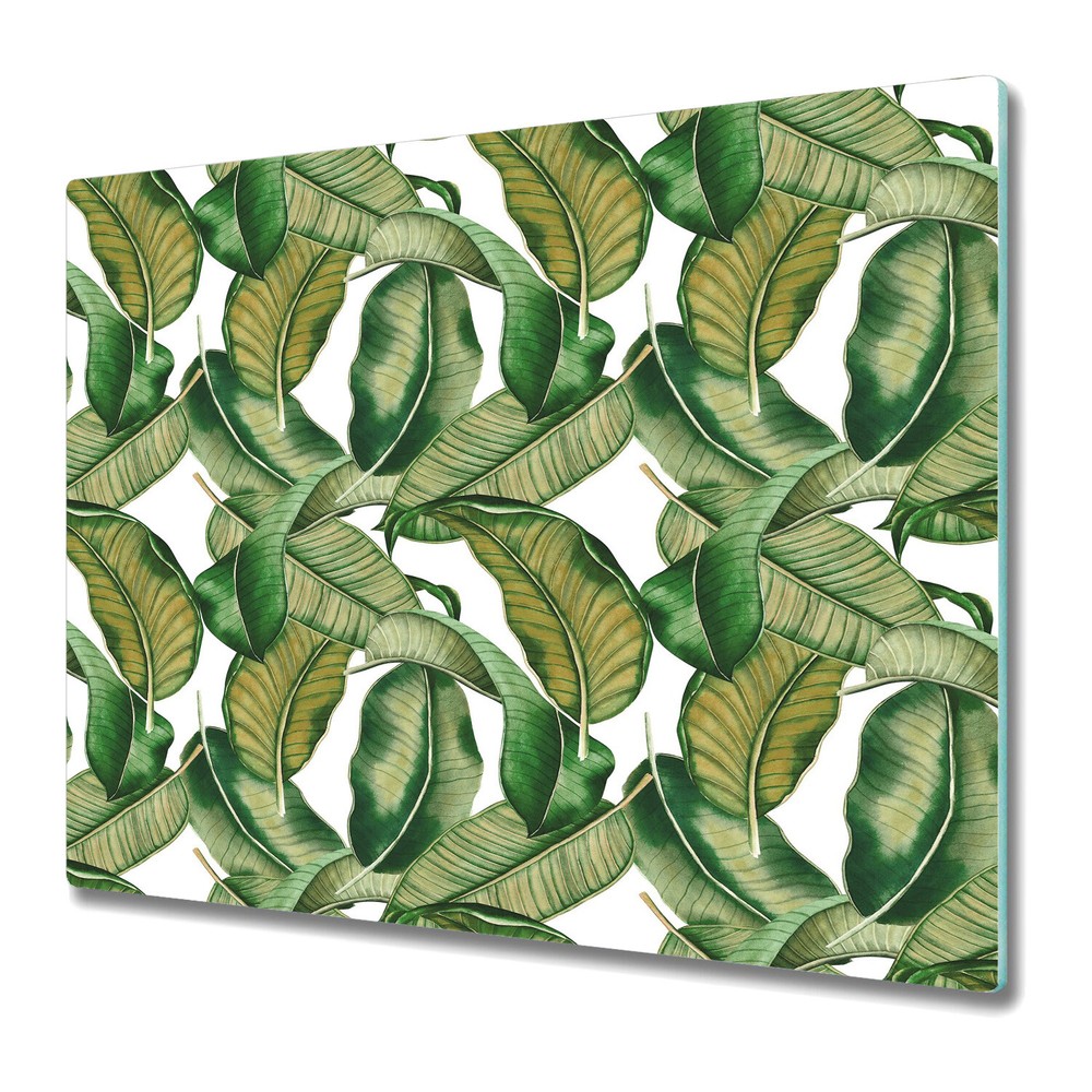 Glass Induction Ceramic Hob Cover Botanical Leaves | Tropical Exotic | 60x52