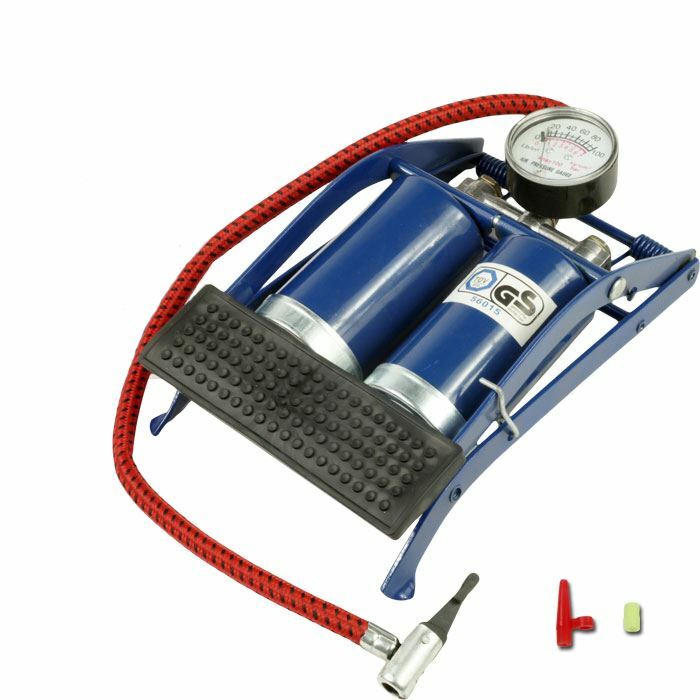 DOUBLE BARREL FOOT PUMP CAR BIKE VAN TYRE INFLATOR