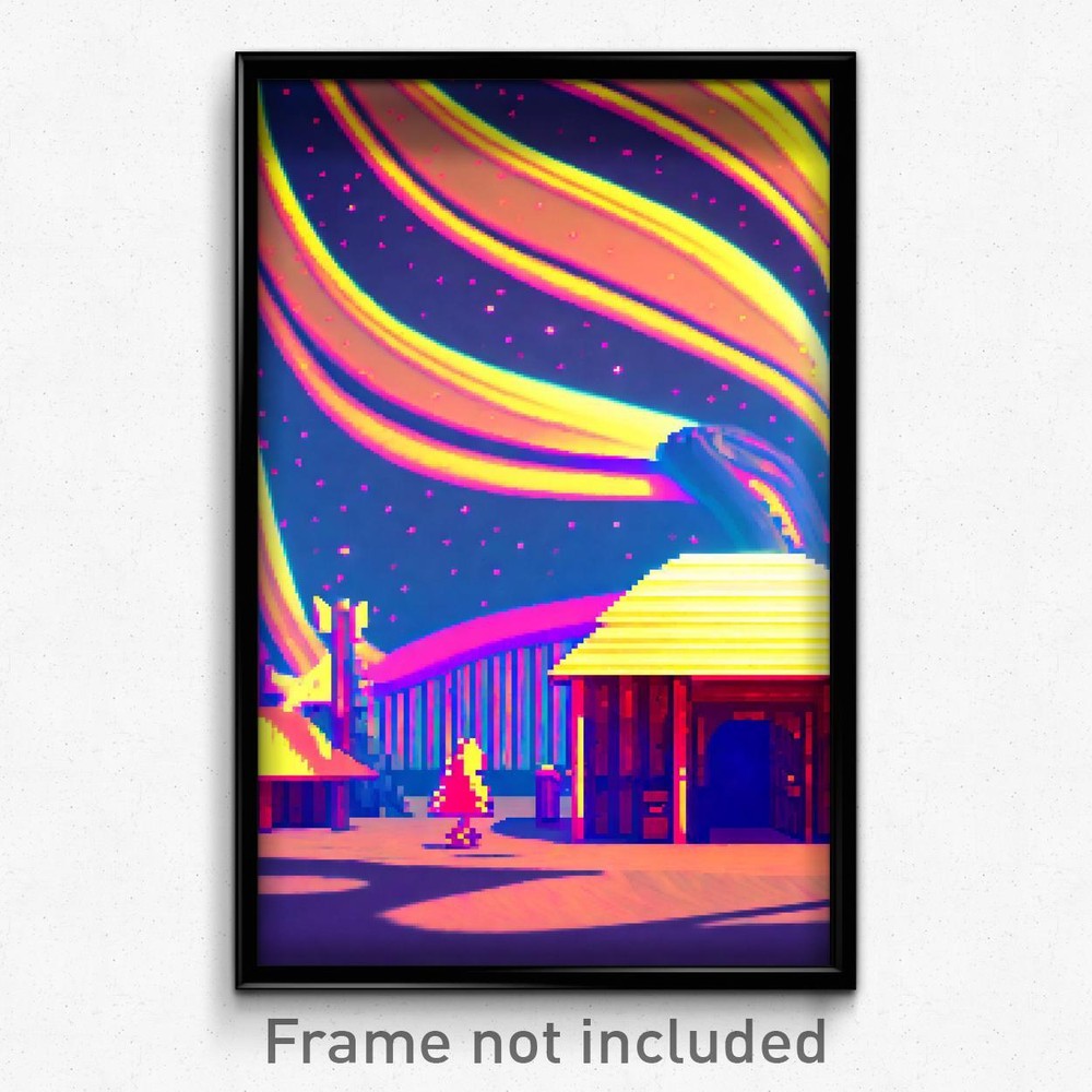 8 Bit Psychedelic Pixel Art Poster - Swirly Camp Trippy Video Game Print