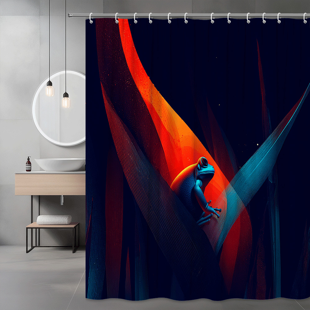 Abstract Frog Shower Curtain, Neon Red Blue Graphic Print