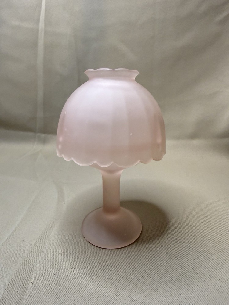 Vintage Frosted Pink Glass Fairy Lamp Tea Candle Holder Made In Taiwan