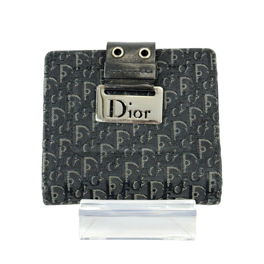 Christian Dior Leather Black Compact Wallet Vintage Excellent Crossbody Handbag