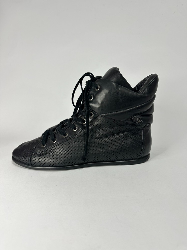 Chanel Black Perforated Leather CC High Top Sneakers Size 39.5 EU/9.5 US