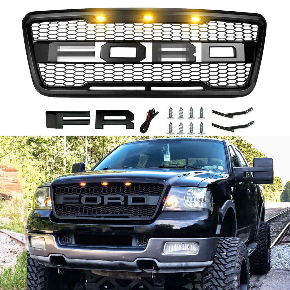 2004-2008 Ford F150 Raptor Style Black Front Bumper Grille with Lights