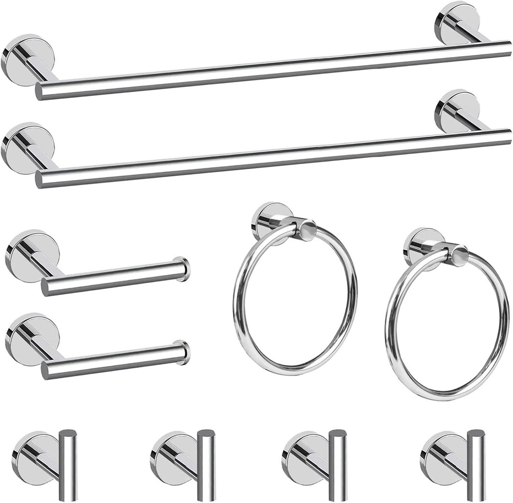 Cilee 10 Piece Chrome Bathroom Accessories Set, 24inch 24inch, B