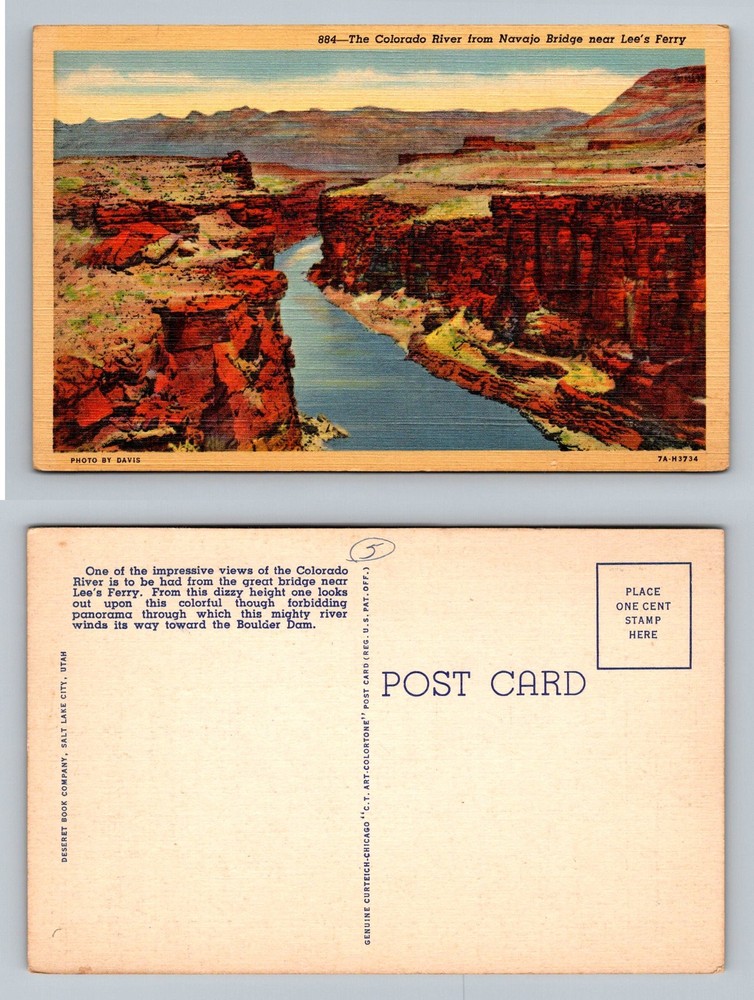 Lees Ferry, AZ-Arizona, Colorado River Navajo Bridge Canyon Vintage Postcard
