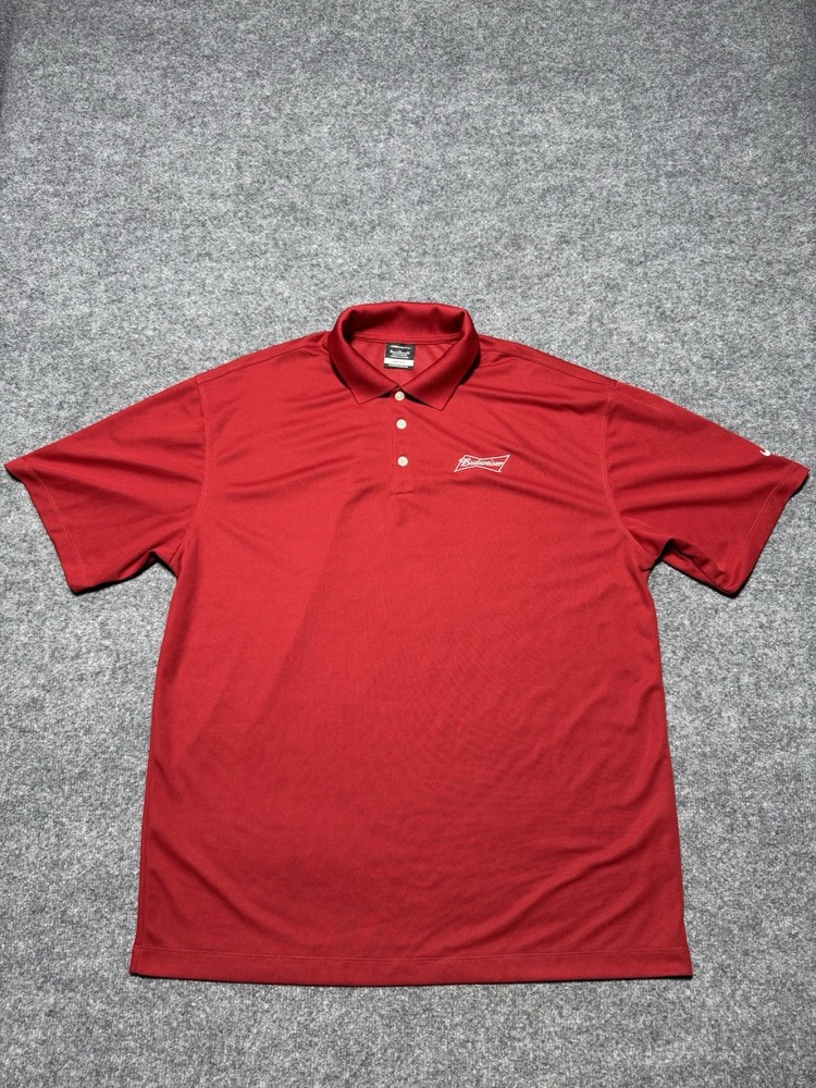 Budweiser Nike Golf Dri-fit Polo Shirt Men's XL Red Embroidered Micro Pique