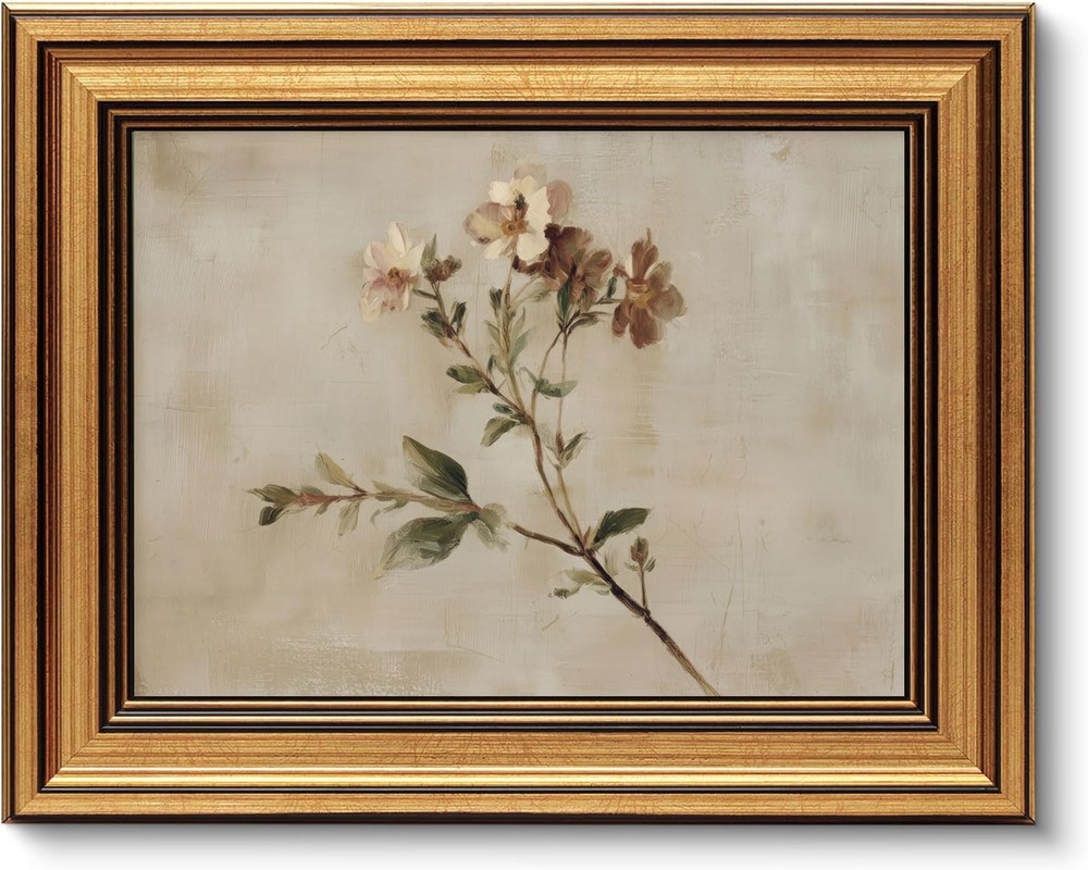 Vintage Gold Framed 3D Textured Wall Art Rustic Wildflower Wall Decor Picture...