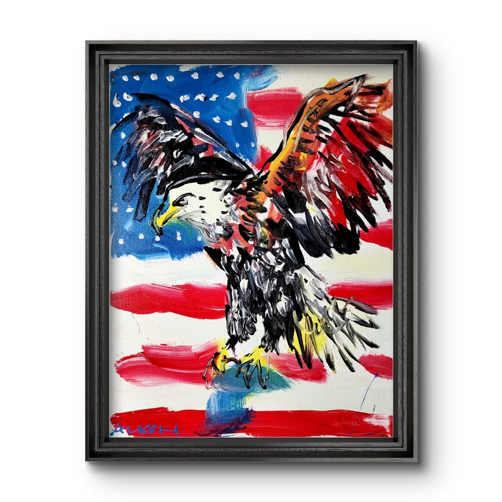Aleph Original Art American Eagle 14x11 Abstract Expressionist Painting Canvas