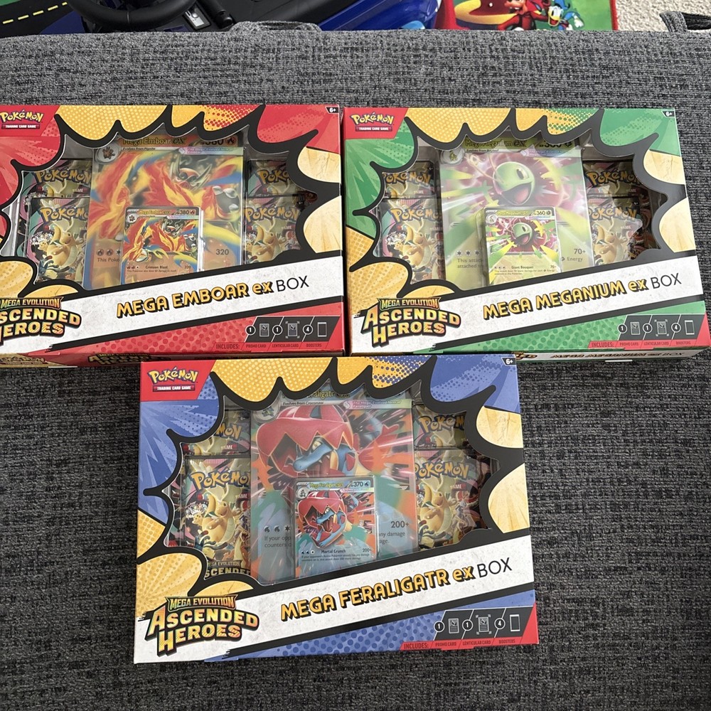 Pokémon TCG Ascended Heroes Mega ex Box Set of 3 - Meganium Emboar Feraligatr