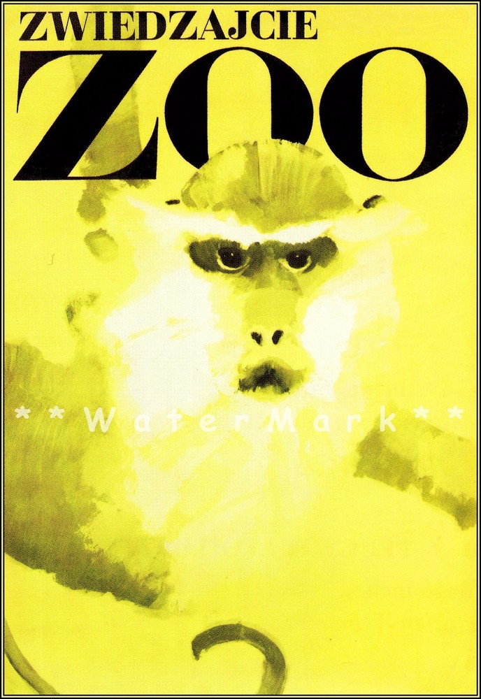 Warsaw Poland 1967 Zoo Monkey Vintage Poster Print Travel Tourism Animals Décor