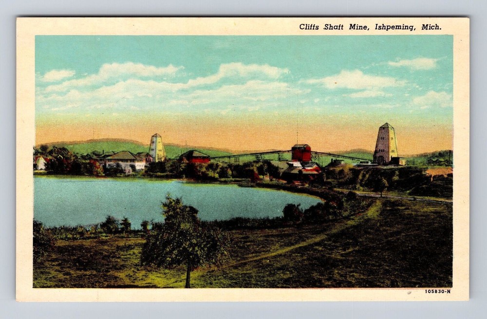 Ishpeming MI- Michigan, Cliffs Shaft Mine, Antique, Vintage Souvenir Postcard