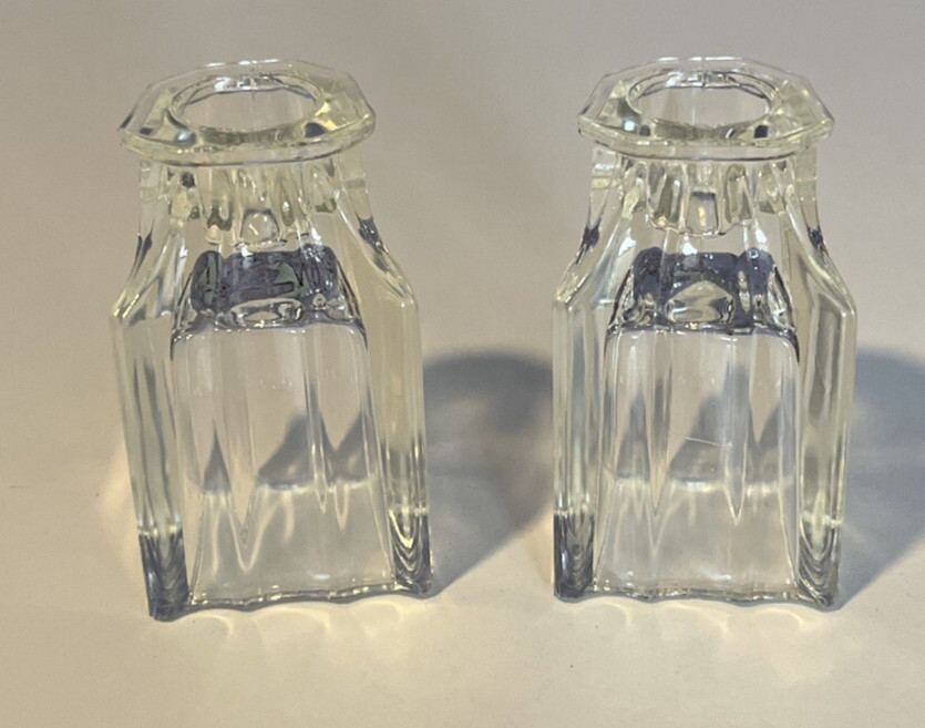 2 Vtg Art Deco Invertible Taper Votive Holder Vase Pressed Glass Candle holders