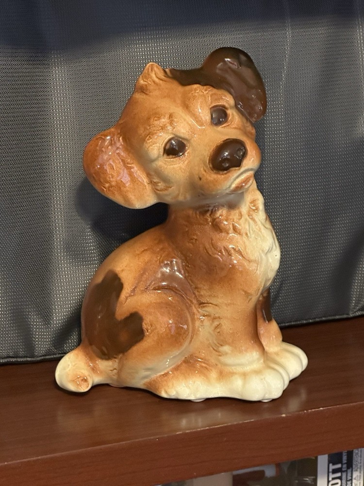 Vintage Retired Royal Copley Brown & White Porcelain Dog Figurine Spaniel Puppy