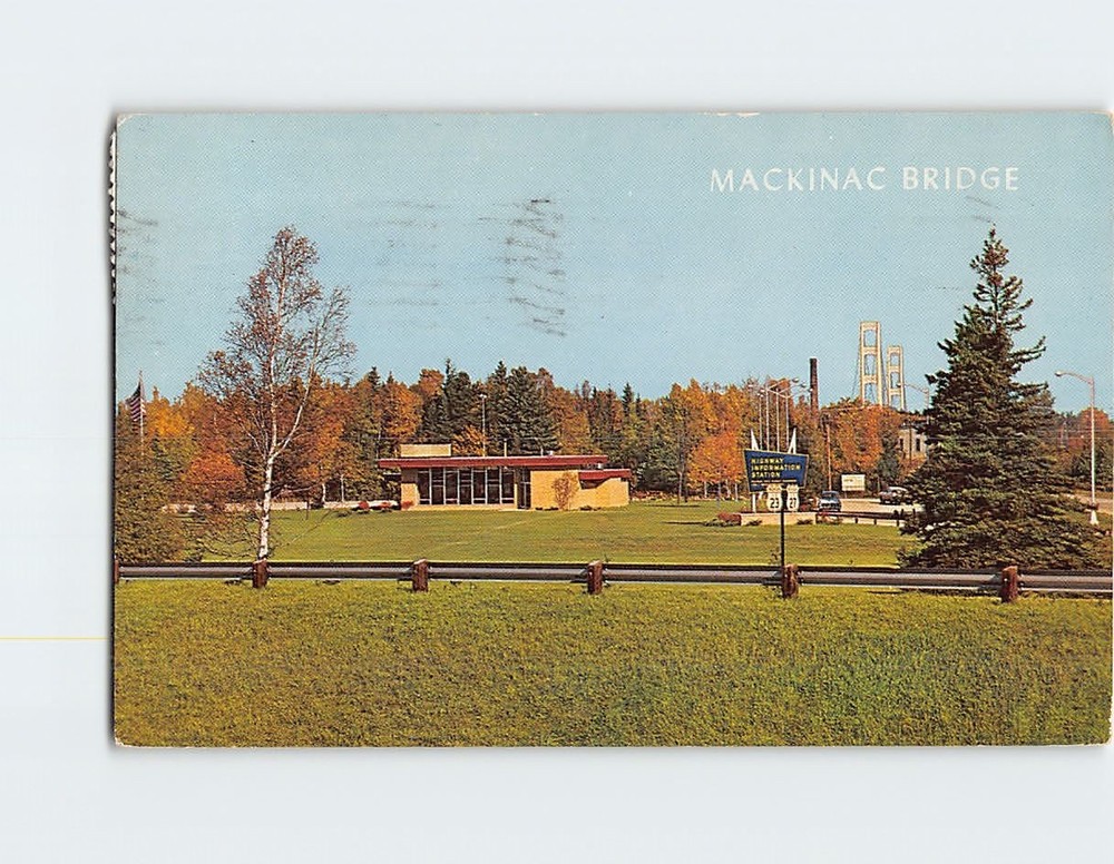 Postcard Highway Information Station The Mackinac Bridge Mackinaw City MI USA
