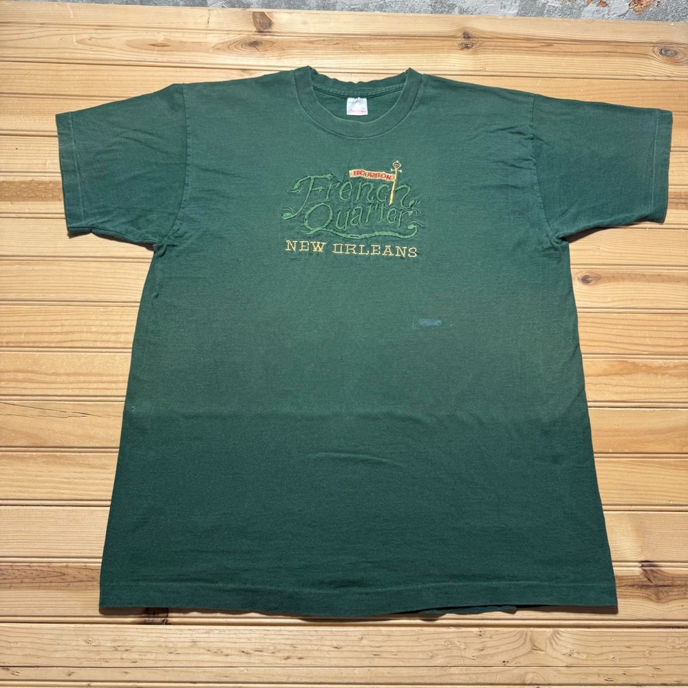 Vintage 90s Bourbon French Quarter New Orleans Embroidered Souvenir T-Shirt - XL