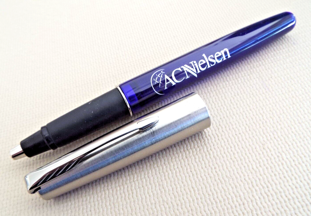 Blue Parker Frontier Rollerball Pen Steel cap Chrome trim Made in England