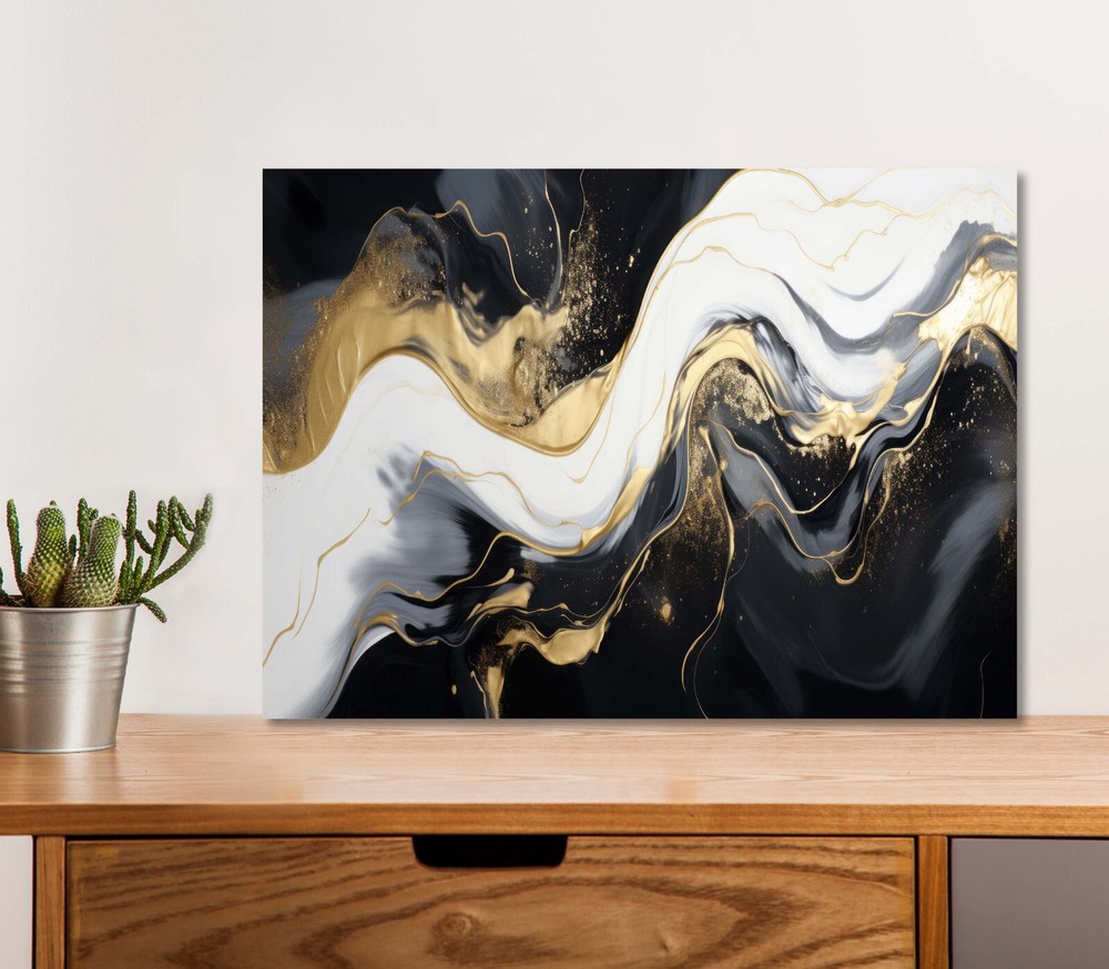 Gold Abstract Black Marble 5mm thick Plastic Poster Ready to Hang 60x45cm