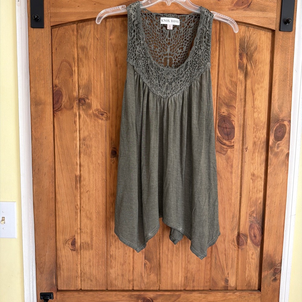 Knox Rose Lace Tank Top XS Olive Green Ladies Shirt