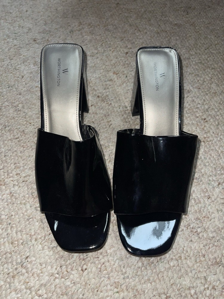 Worthington Black Mules Square Toe Block Heel Slip-On Size 11 Women’s