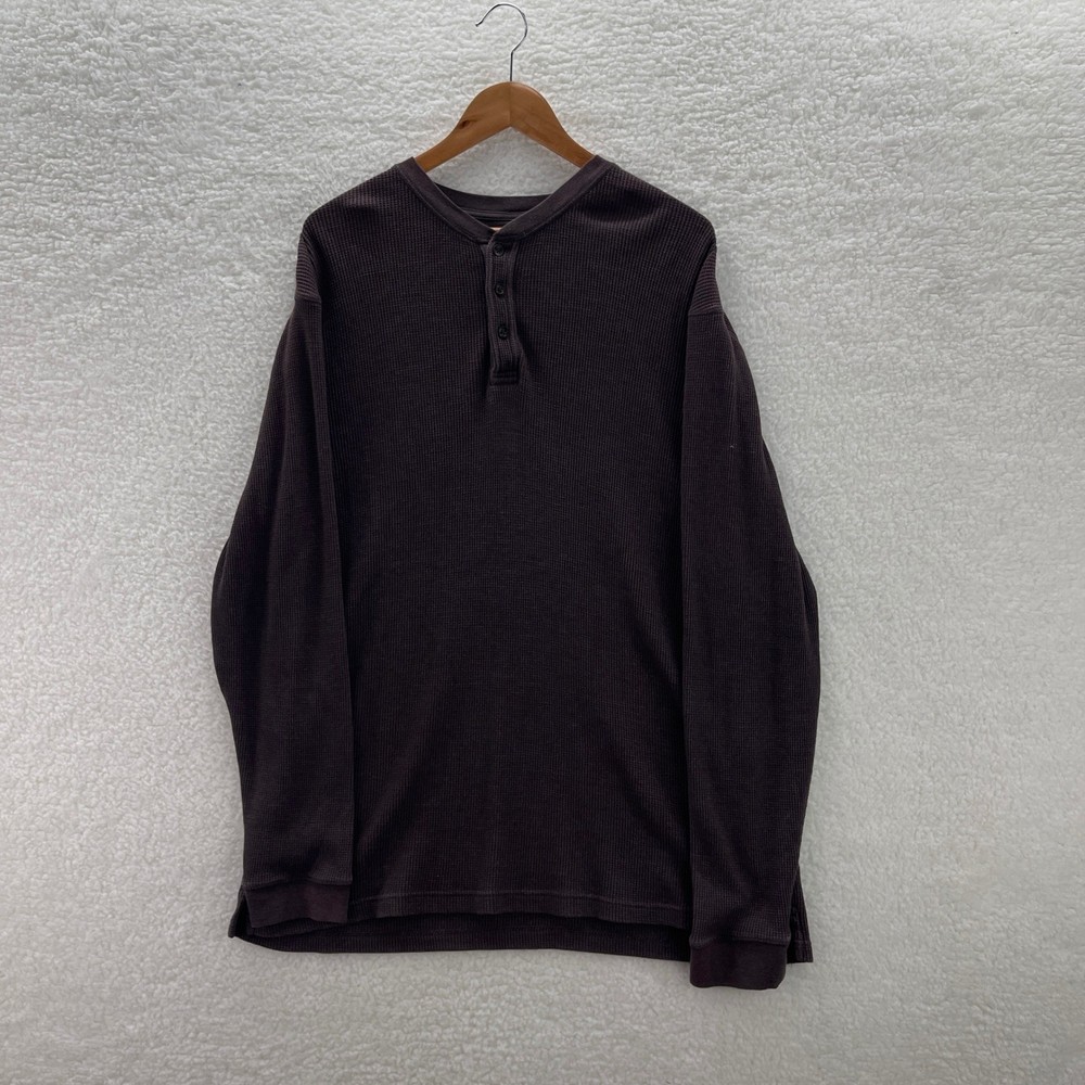 ST Johns Bay Shirt Mens XL Tall Brown Thermal Henley Waffle Knit Y2K Grunge