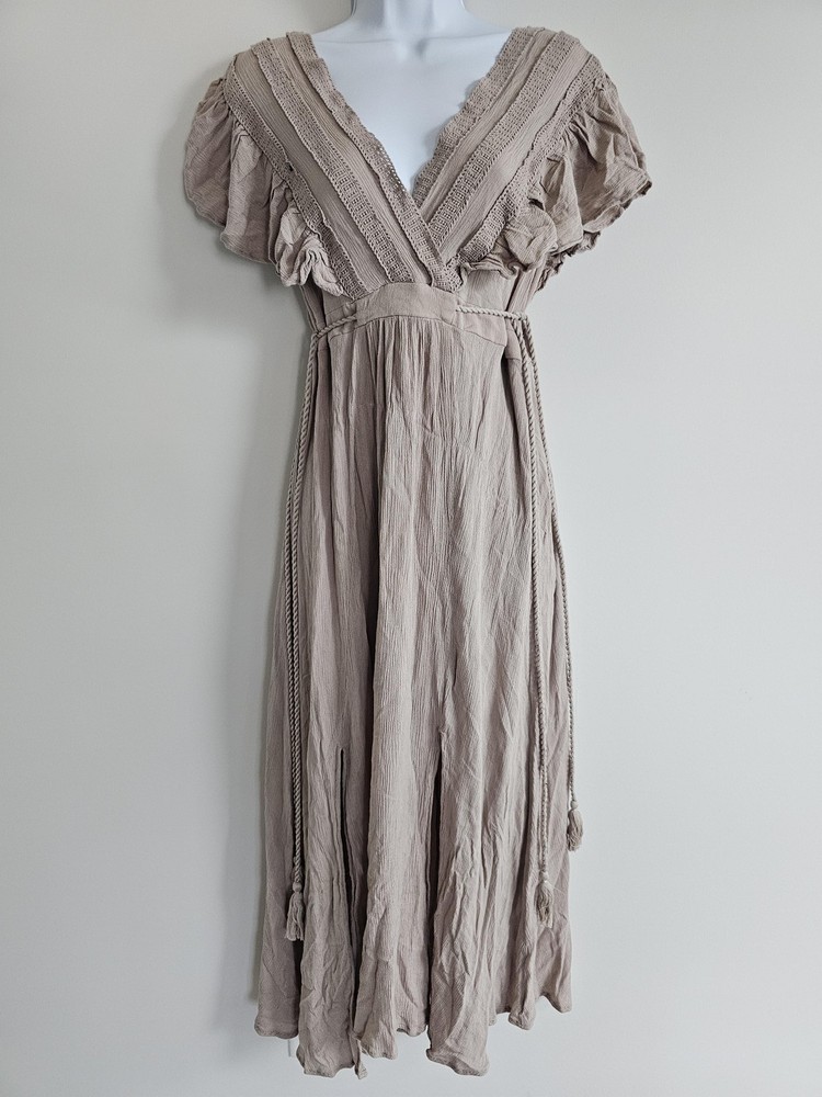 Baltic Born Dress Womens Large Beige Maxi Boho Ruffle Sleeve Jennifer Boho