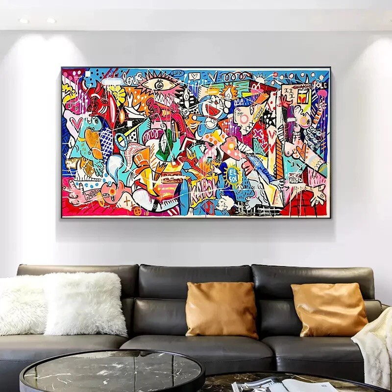 Picasso Style Graffiti Cartoon Artwork Painting canvas Print Wall Art Wall Decor