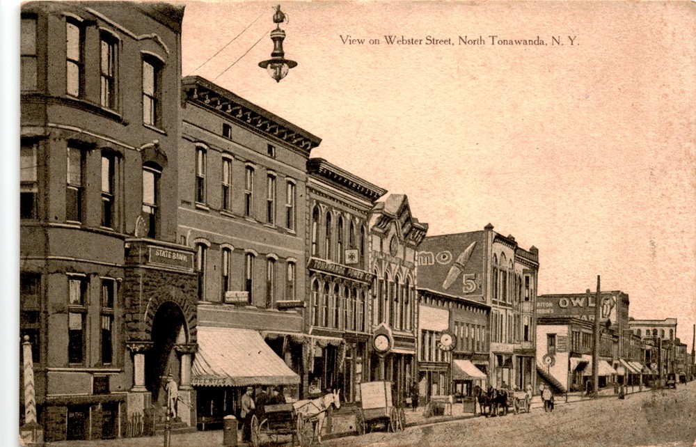 Webster Street, North Tonawanda, N. Y., State Bank, Tom Jones, Postcard