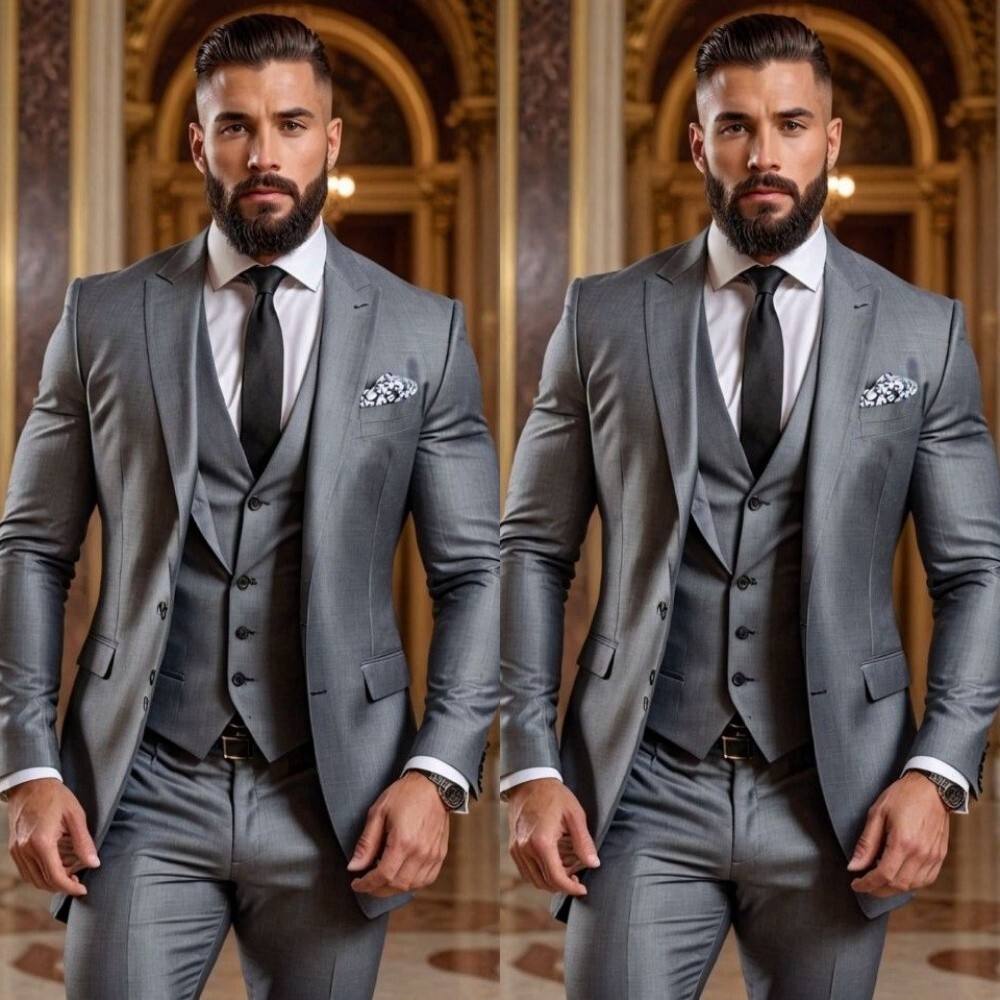 3 Pcs Men's Suits Vest Peak Lapel Wedding Groom Formal Party Prom Man Jackets