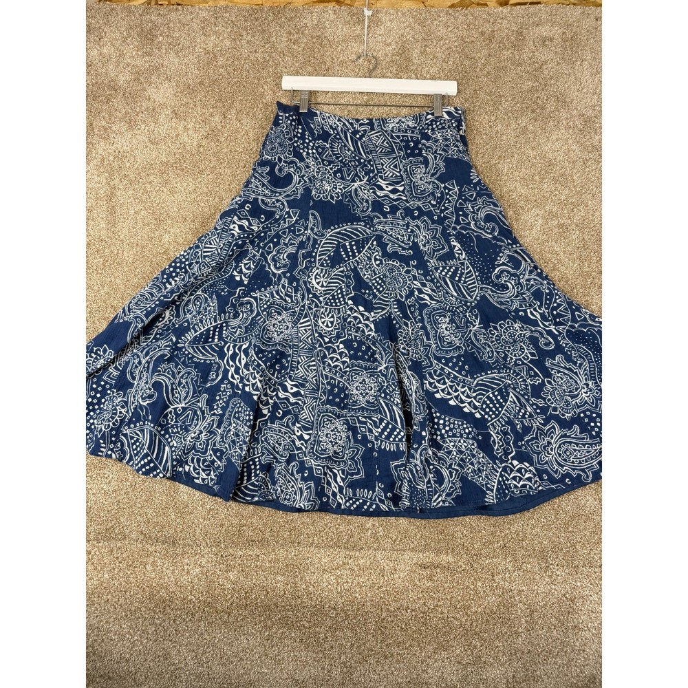 Coldwater Creek Indigo Skirt Blue Paisley Cotton A-Line Midi Petite PM Medium