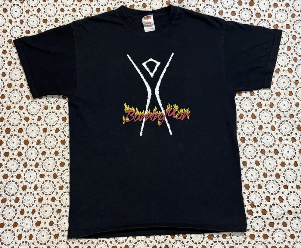 Vtg 90s Y2k Burning Man Shirt L Festival Art Flames Black Grunge Skate Retro