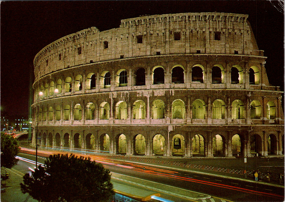 Vintage Postcard Rome Colosseum Night View Italy