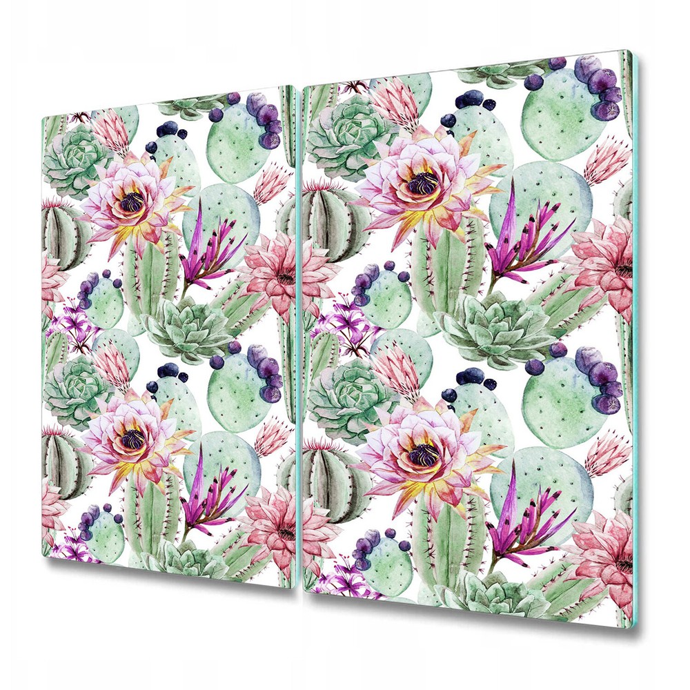 Serving Chopping Board Glass Cover Watercolour cactus flowers Cacti floral