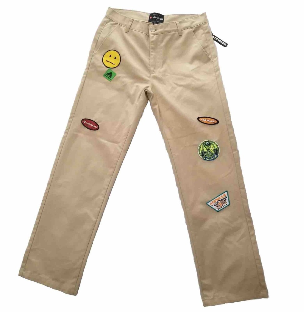 NWT Airwalk Forever 21 Mens Size 31 Chino Skater Pants Patches Khaki Vintage 90s
