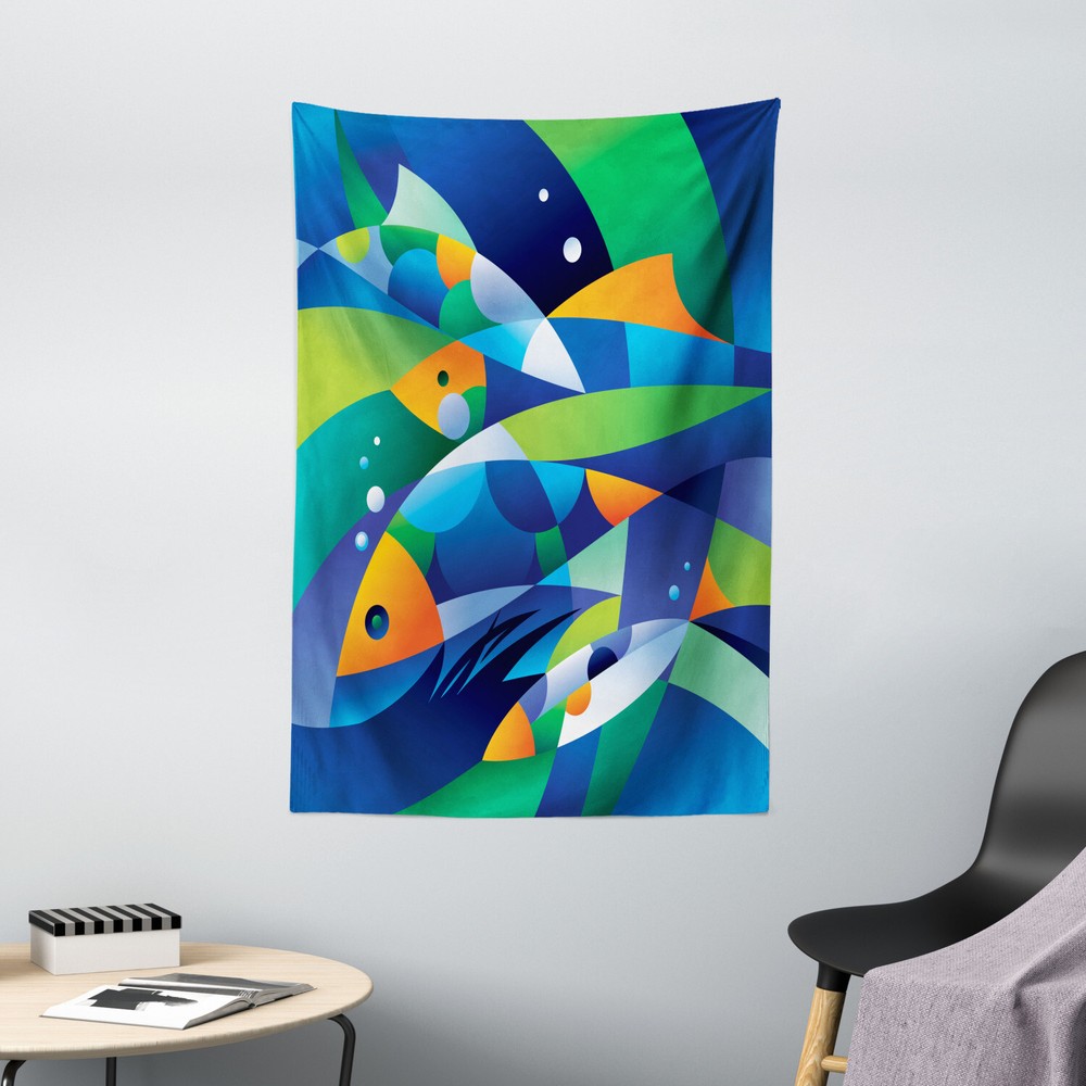 Abstract Art Tapestry Fishes Underwater Print Wall Hanging Decor