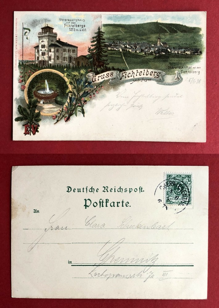 Litho Postcard Fichtelberg 1898 Oberwiesenthal and Accommodation House (80481-image