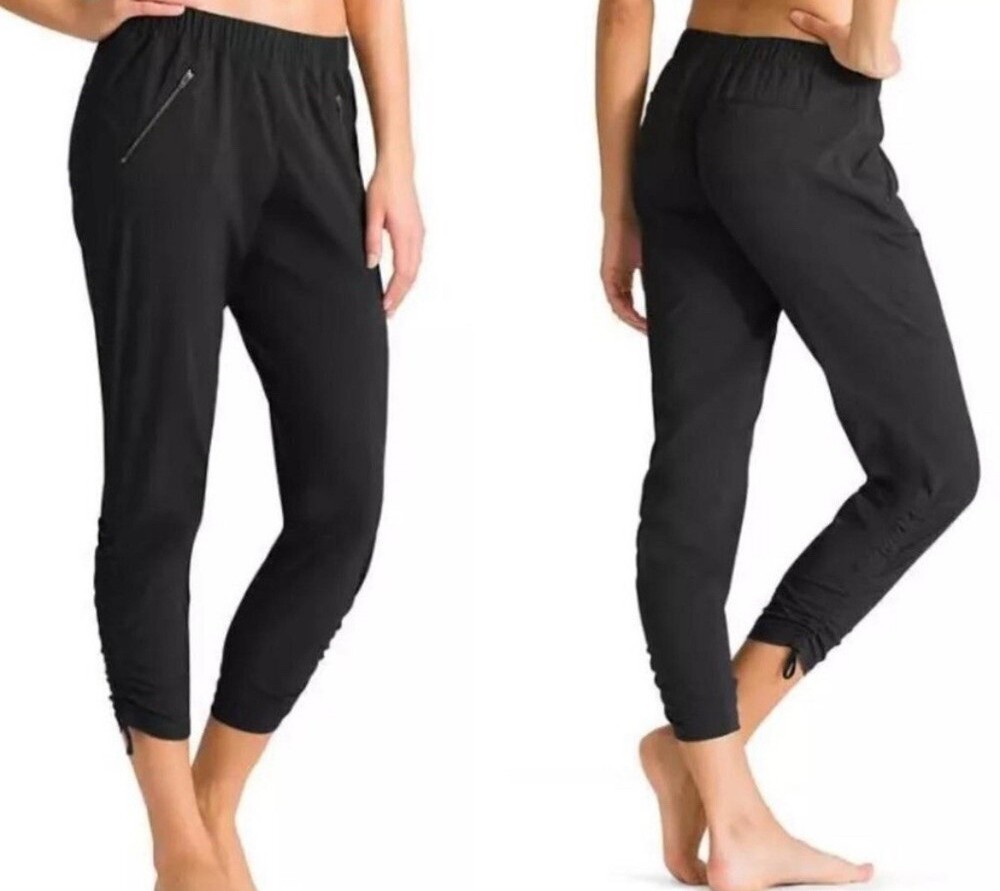 Athleta  Pants Size 12 Aspire Ankle Jogger  Zip Pockets Ruched Hem Black Workout