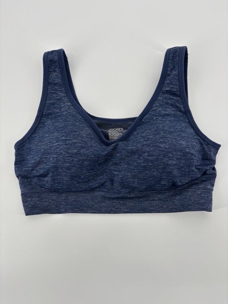 Jockey Women's Seamless Sports Bra Large Blue Heather Molded CupsActivewear Yoga