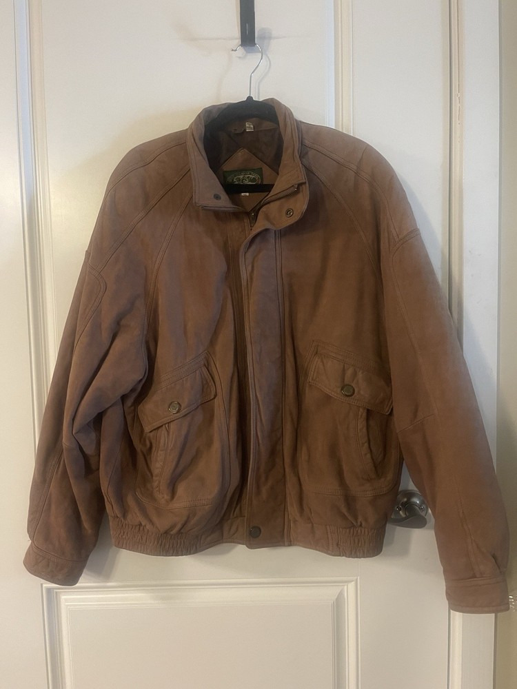 Vintage Susquehanna Trail Men’s Bomber Jacket Brown Leather Lined Full Zip Sz XL