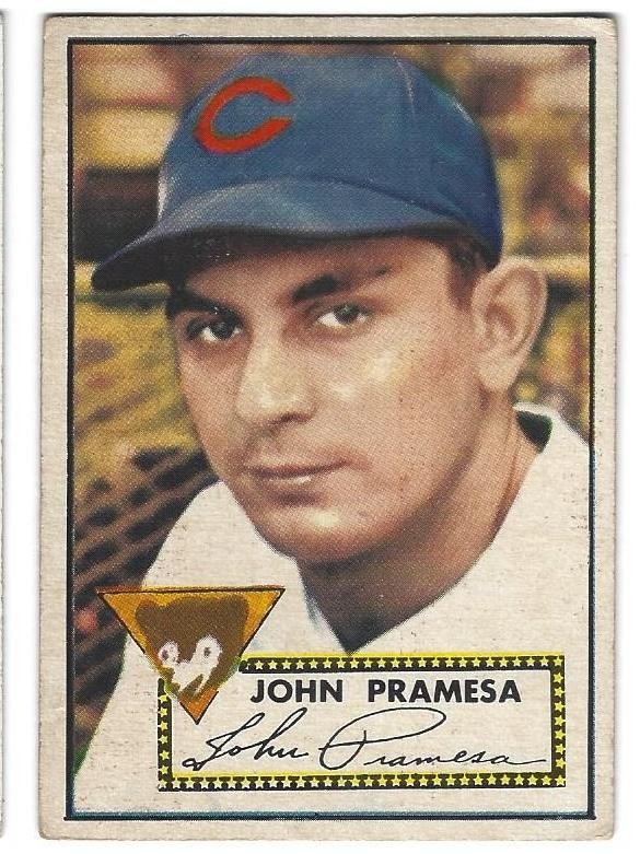 Nice 1952 Topps card of Chicago Cubs C. John Pramesa #105-Ex