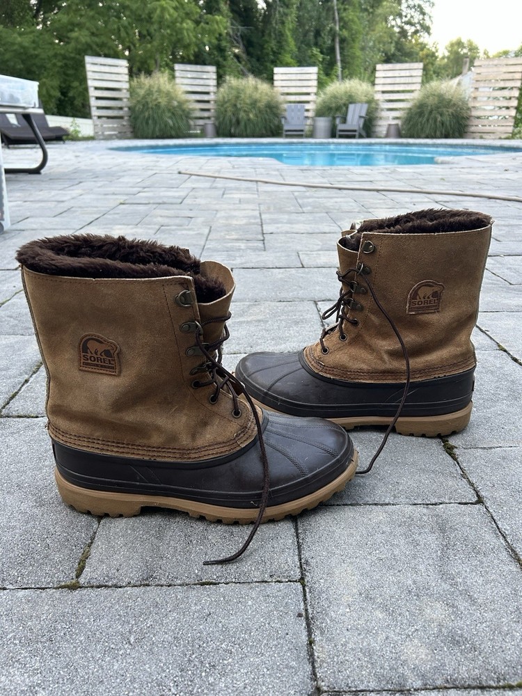 Men's Sorel Kaufman Winter Boots Size 10 Brown Lace-Up Steel Shank Comfort