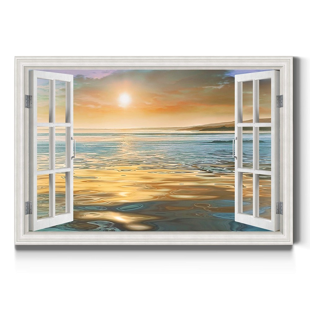 Renditions Gallery Wall Art Window View Pictures of Orange Ocean Sunrise with...