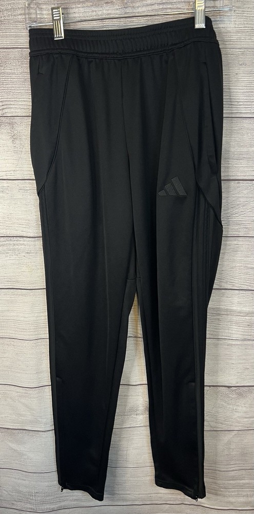 Adidas Pants Mens Small Black Tapered Track Joggers Ankle Zip Athletic Reg Fit