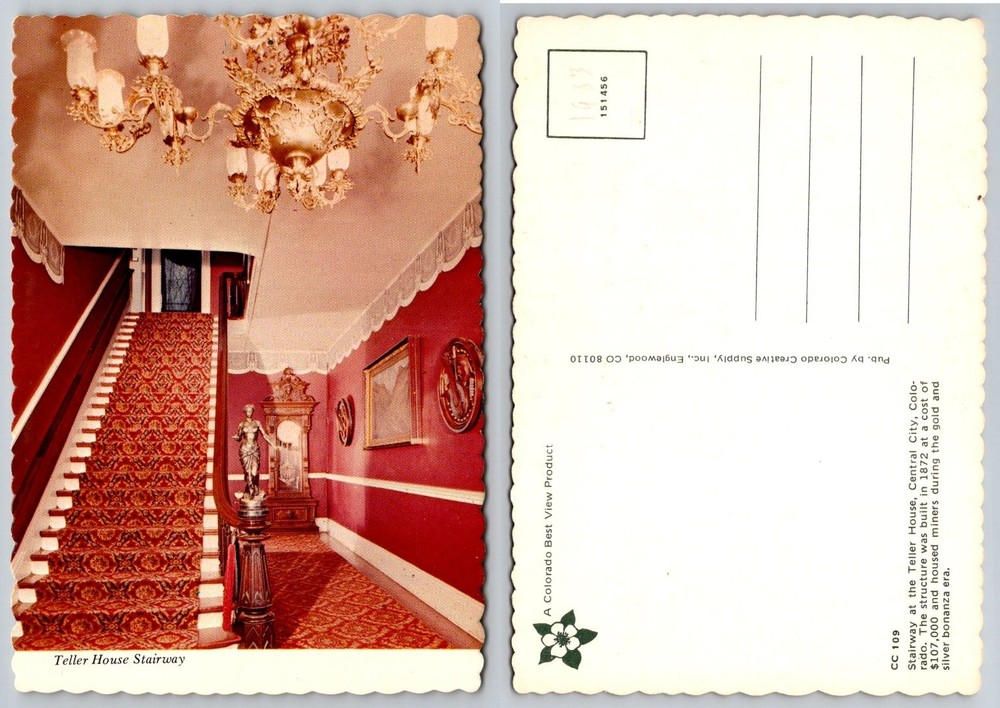 Vintage Teller House Stairway Central City Colorado Chrome Postcard