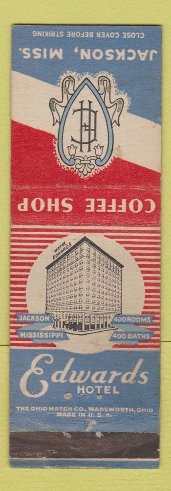 Matchbook Cover - Edwards Hotel Jackson MS