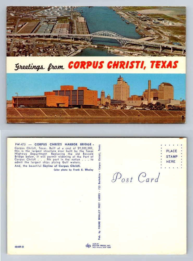 Corpus Christi, TX-Texas, Harbor Bridge Skyline Aerial Views Vintage Postcard
