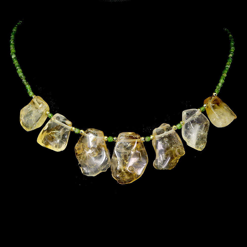 925 Sterling Silver Citrine Chrome Diopside Gemstone Necklace 24x16mm Jewelry