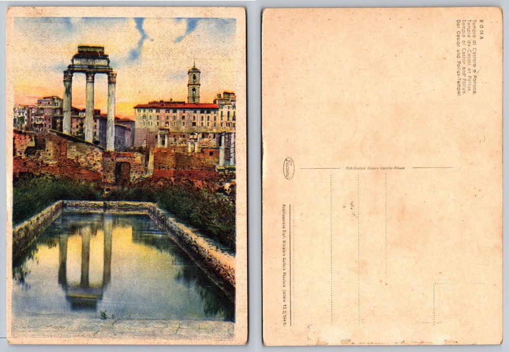 1940s Rome Italy Temple of Castor Pollux Roman Forum Vintage Postcard